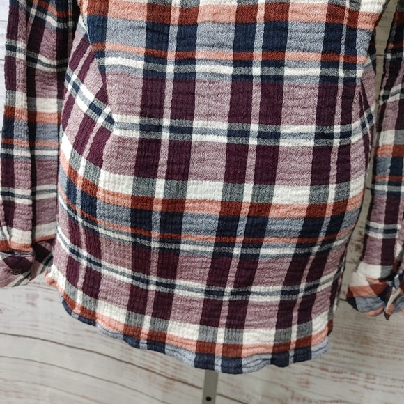 BELLA Dahl gauzy cotton plaid shirt M - Picture 7 of 14